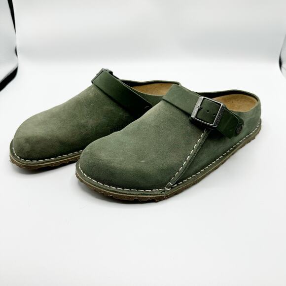 Birkenstock Shoes - Birkenstock Lutry Clogs Green Premium Suede Size 42